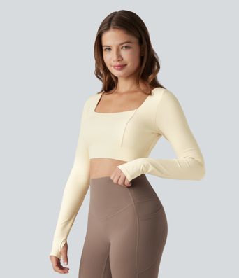 SoftlyZero™ Plush Crisscross Backless Adjustable Buckle Thumb Holes Cropped Yoga Sports Top
