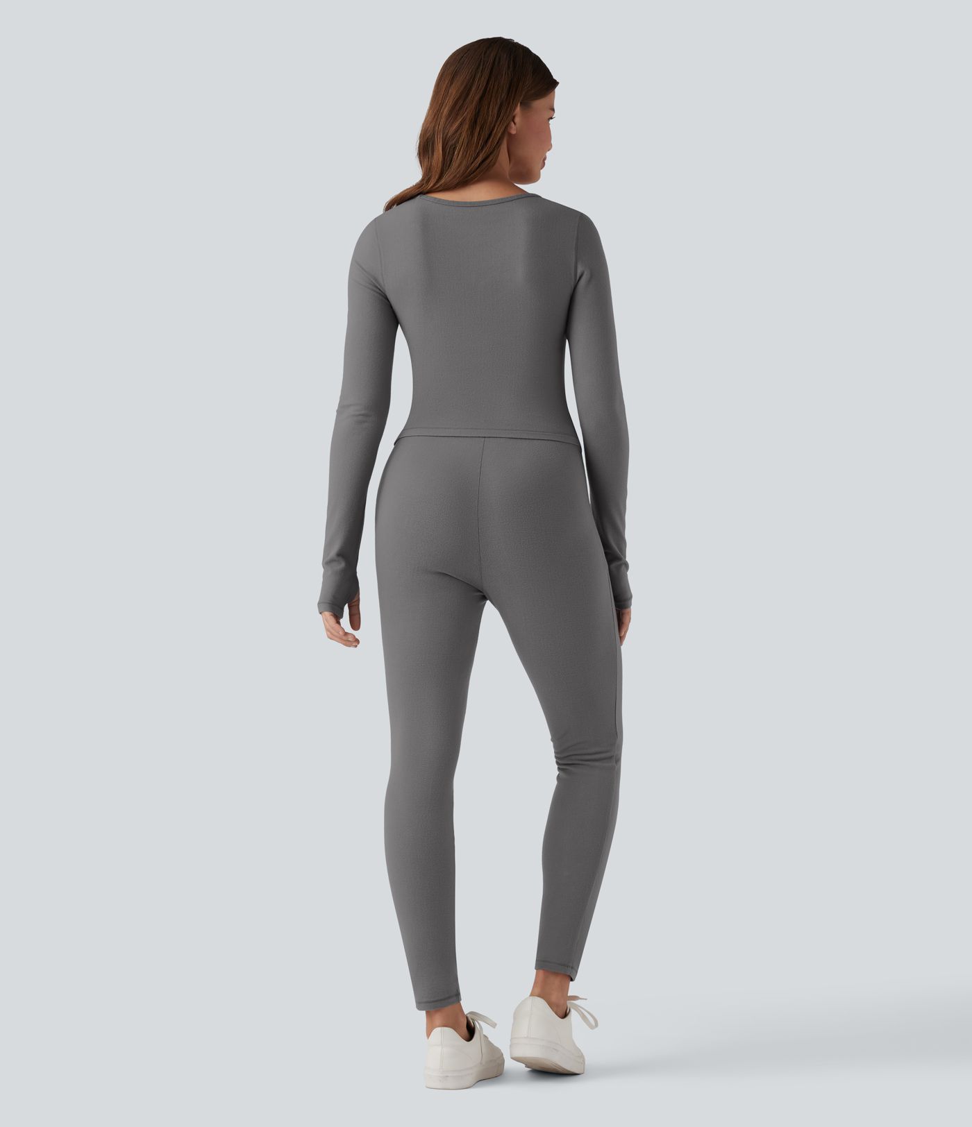 Halara HeatCore V-neck Long Sleeve Thumb Holes Skinny Casual Warming Jumpsuit-Easy Peezy