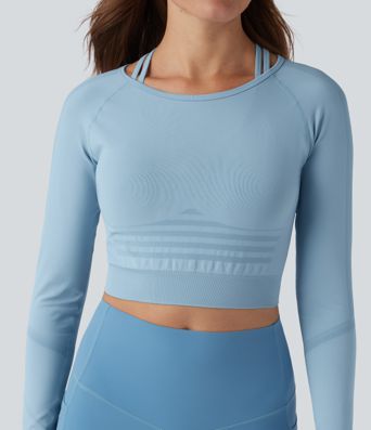 OneForm Seamless Flow Raglan Long Sleeve Cropped 2-in-1 Yoga Sports Top