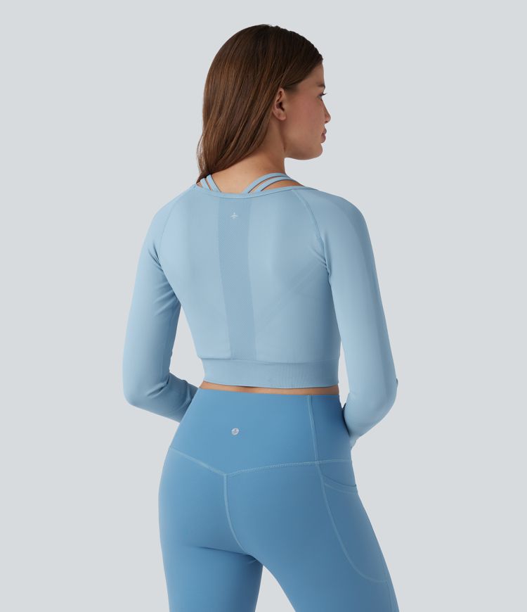 OneForm Seamless Flow Raglan Long Sleeve Cropped 2-in-1 Yoga Sports Top