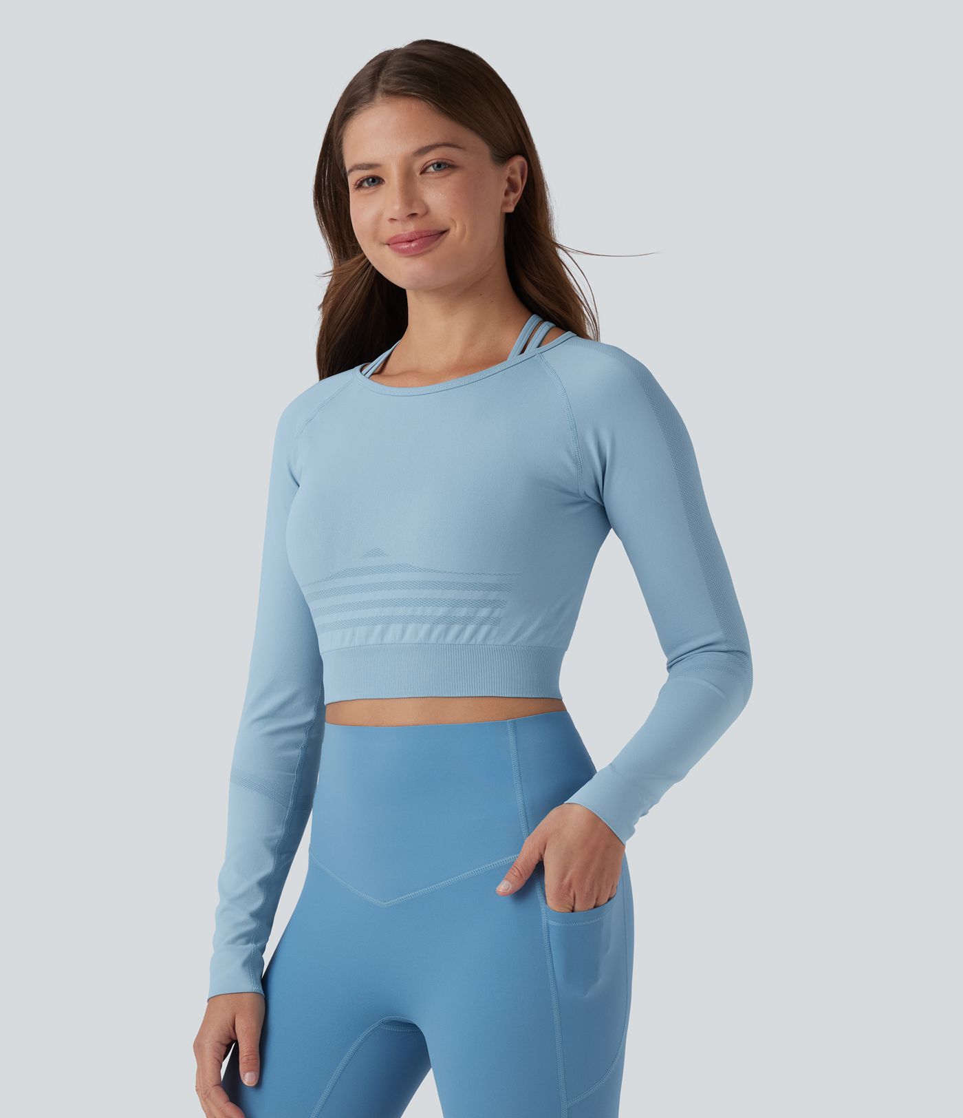 OneForm Seamless Flow Raglan Long Sleeve Cropped 2-in-1 Yoga Sports Top