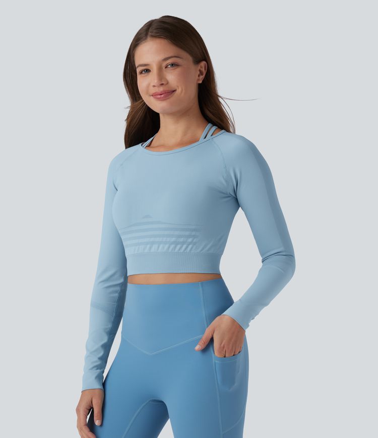 OneForm Seamless Flow Raglan Long Sleeve Cropped 2-in-1 Yoga Sports Top