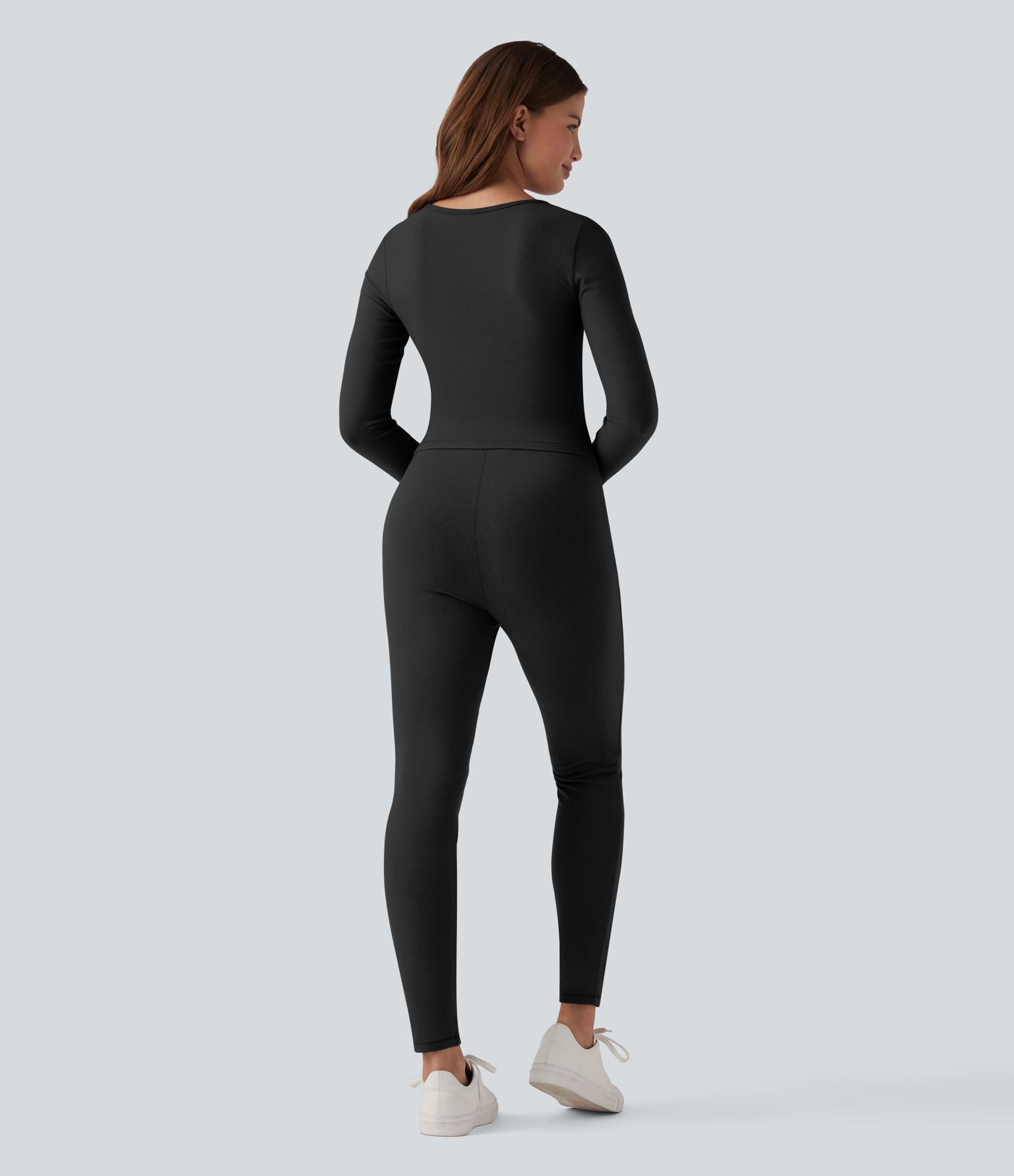 V-neck Long Sleeve Thumb Holes Skinny Casual Warming Jumpsuit-Easy Peezy