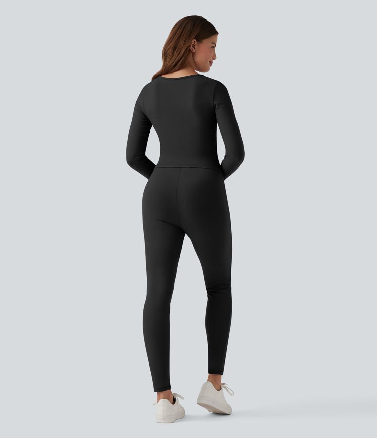 V-neck Long Sleeve Thumb Holes Skinny Casual Warming Jumpsuit-Easy Peezy