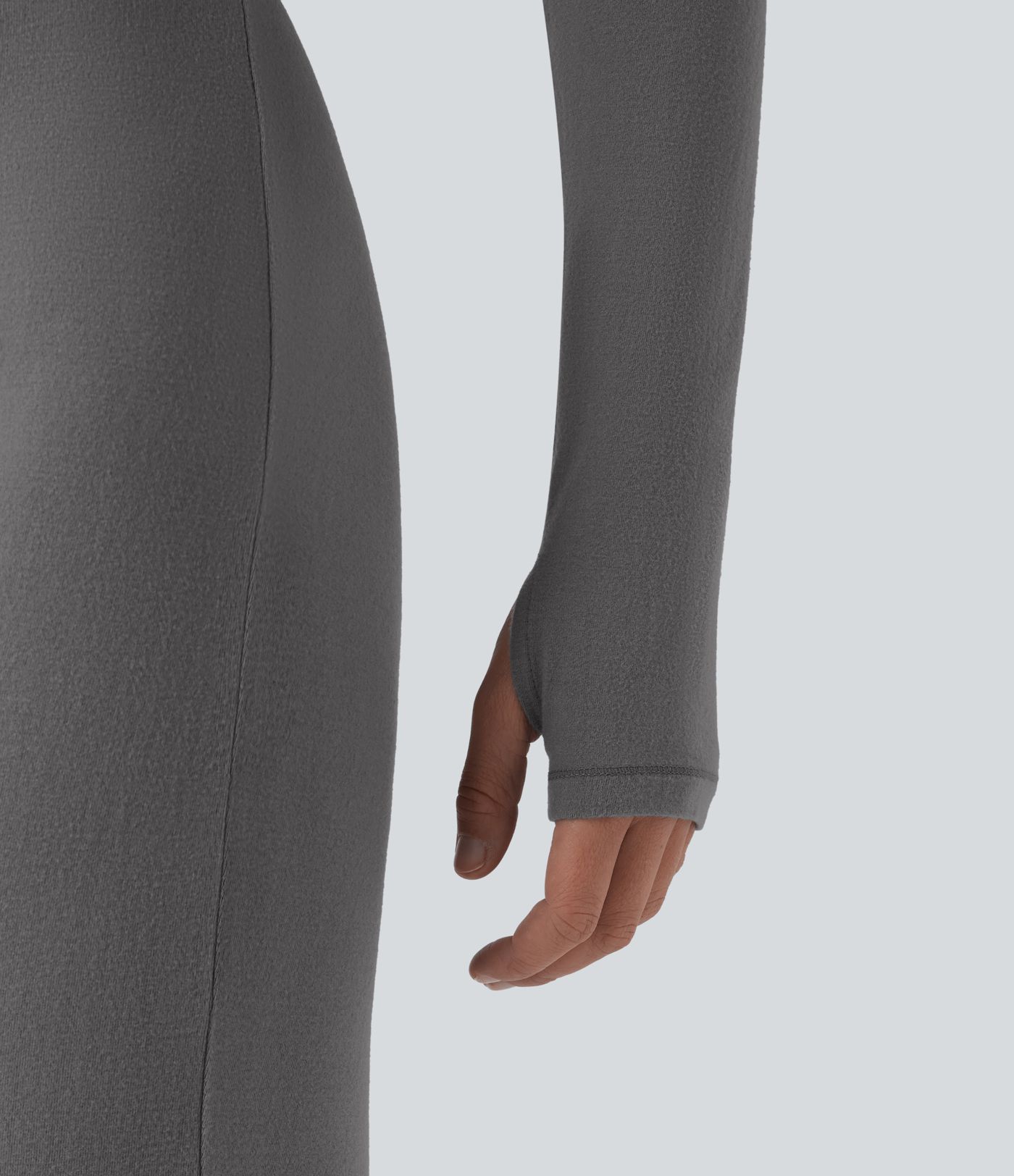 Halara HeatCore V-neck Long Sleeve Thumb Holes Skinny Casual Warming Jumpsuit-Easy Peezy