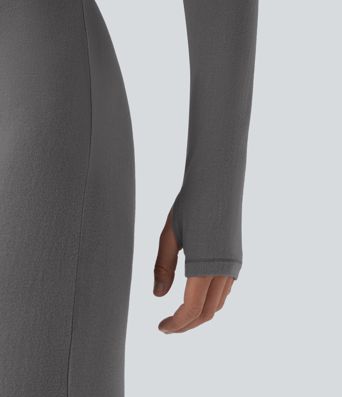 Halara HeatCore V-neck Long Sleeve Thumb Holes Skinny Casual Warming Jumpsuit-Easy Peezy