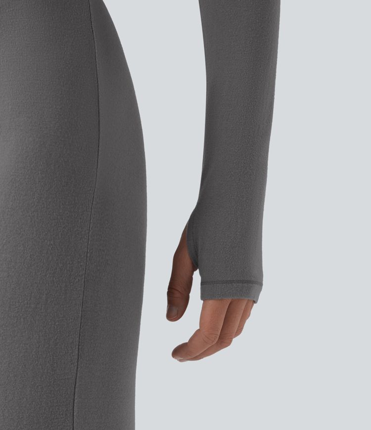 Halara HeatCore V-neck Long Sleeve Thumb Holes Skinny Casual Warming Jumpsuit-Easy Peezy