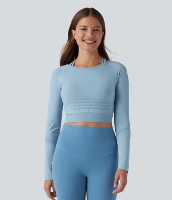 OneForm Seamless Flow Raglan Long Sleeve Cropped 2-in-1 Yoga Sports Top