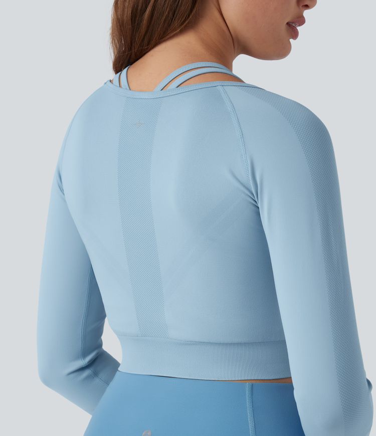 OneForm Seamless Flow Raglan Long Sleeve Cropped 2-in-1 Yoga Sports Top