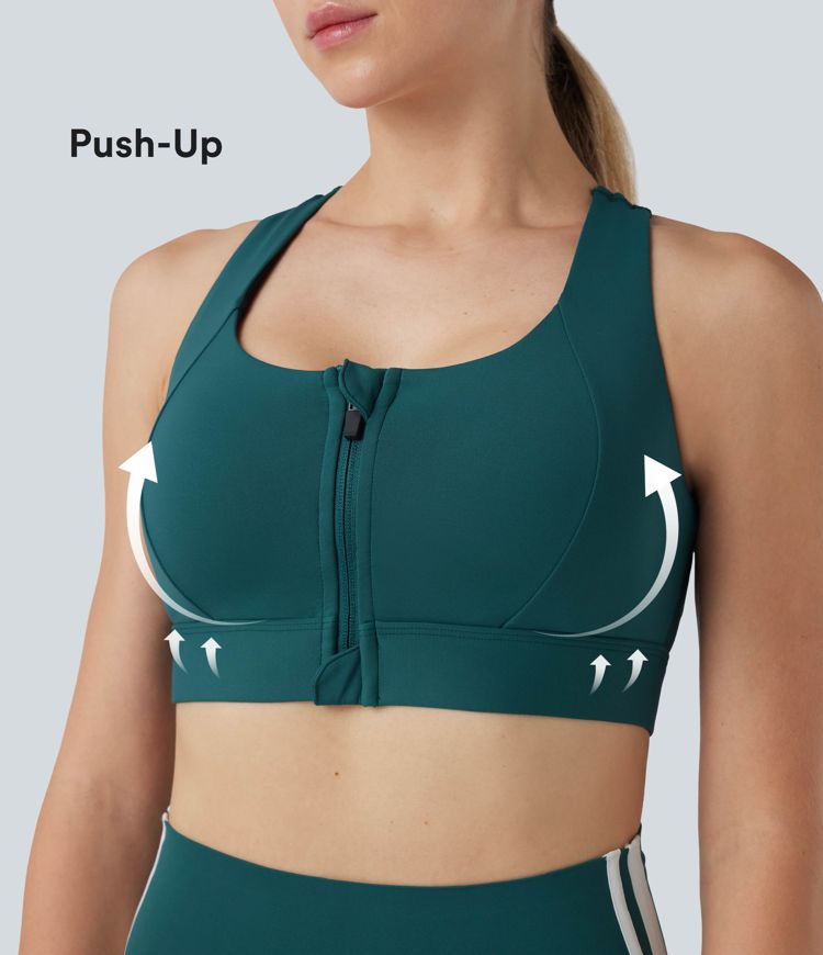 SpeedWave™ Medium Support Push-Up Racerback Contrast Mesh Zipper Quick Dry Running Sports Bra