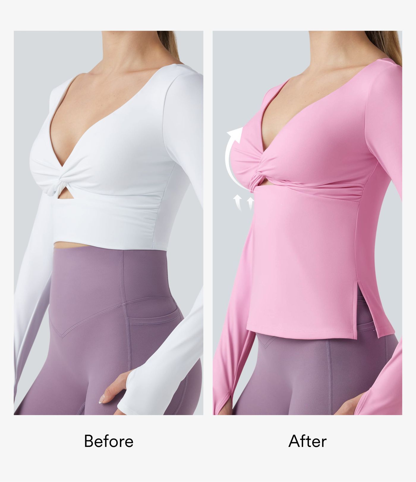 SoftlyZero™ Airy Push-Up Twisted Long Sleeve Thumb Holes Split Hem Yoga Sports Top