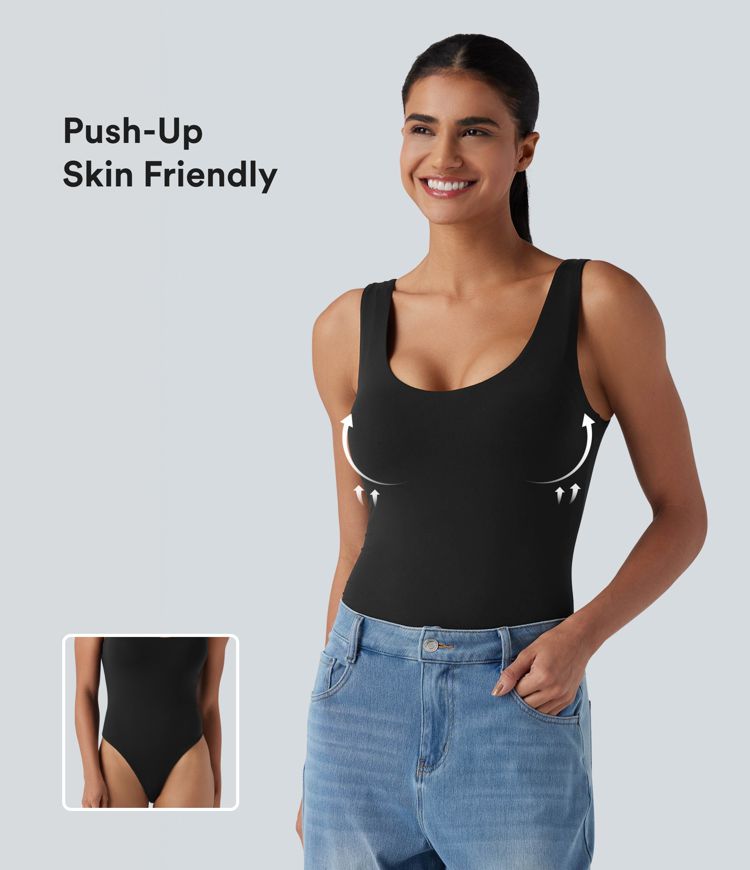 High Stretch U Neck Push-Up Casual Bodysuit
