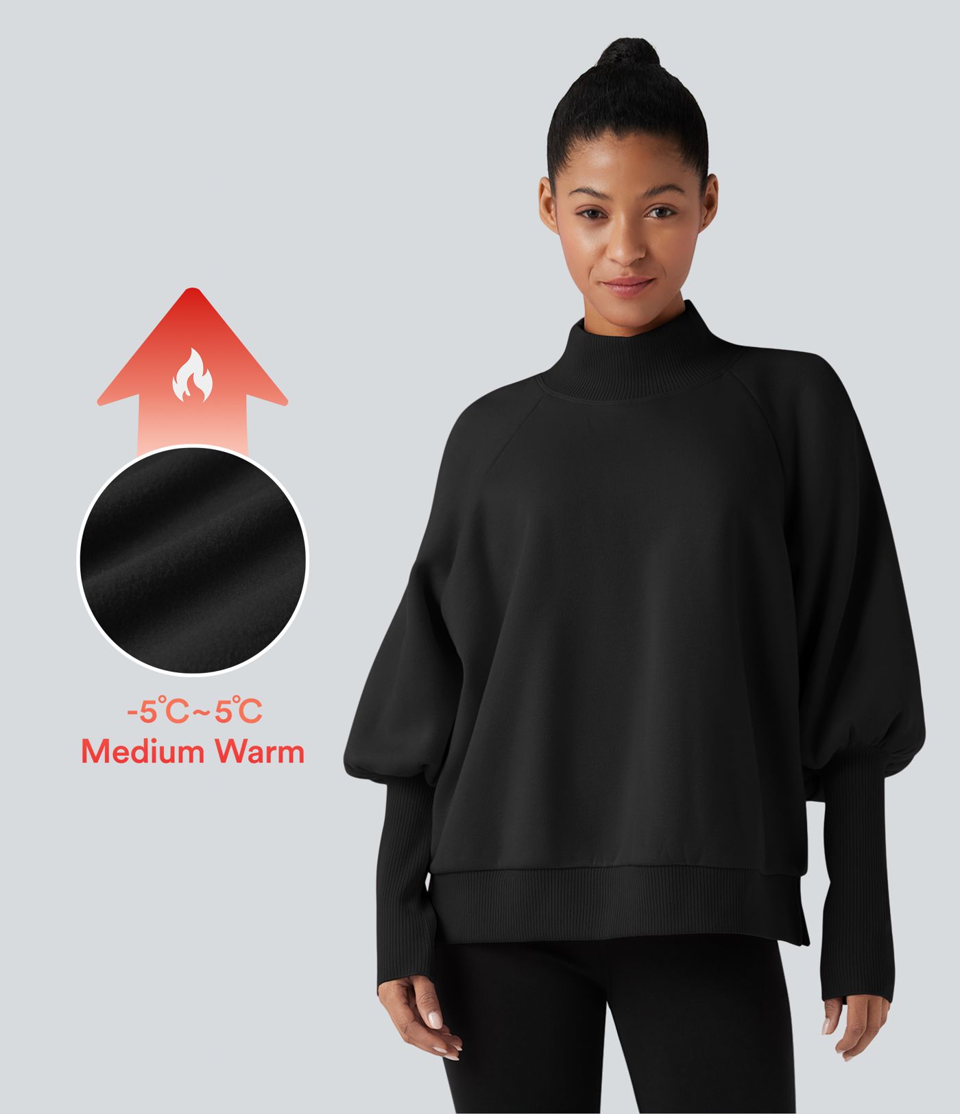 Mock Neck Bishop Long Sleeve Fleece Casual Sweatshirt