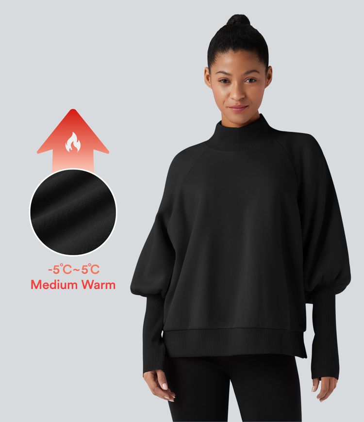 Mock Neck Bishop Long Sleeve Fleece Casual Sweatshirt