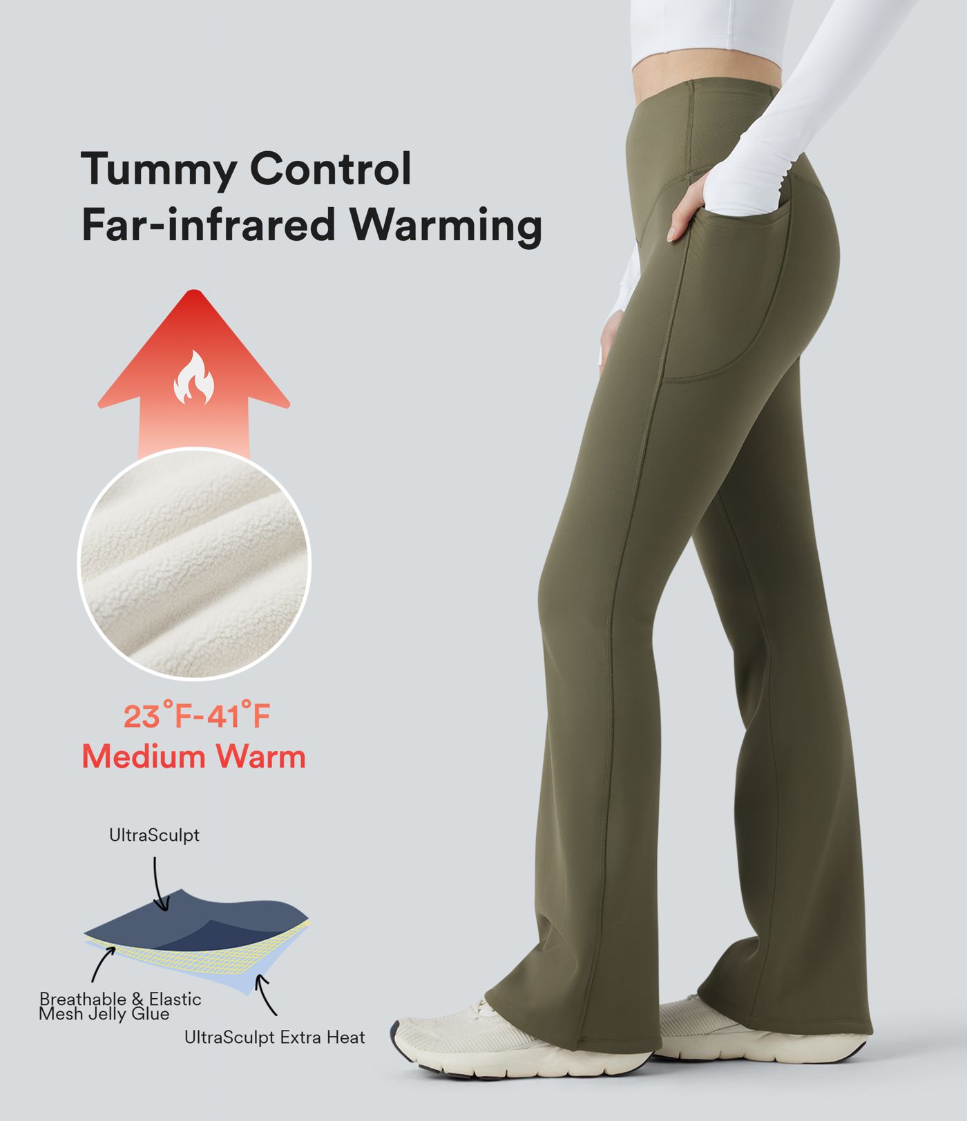 Halara UltraSculpt™ Extra Heat High Waisted Tummy Control Yoga Bootcut Leggings with Pockets