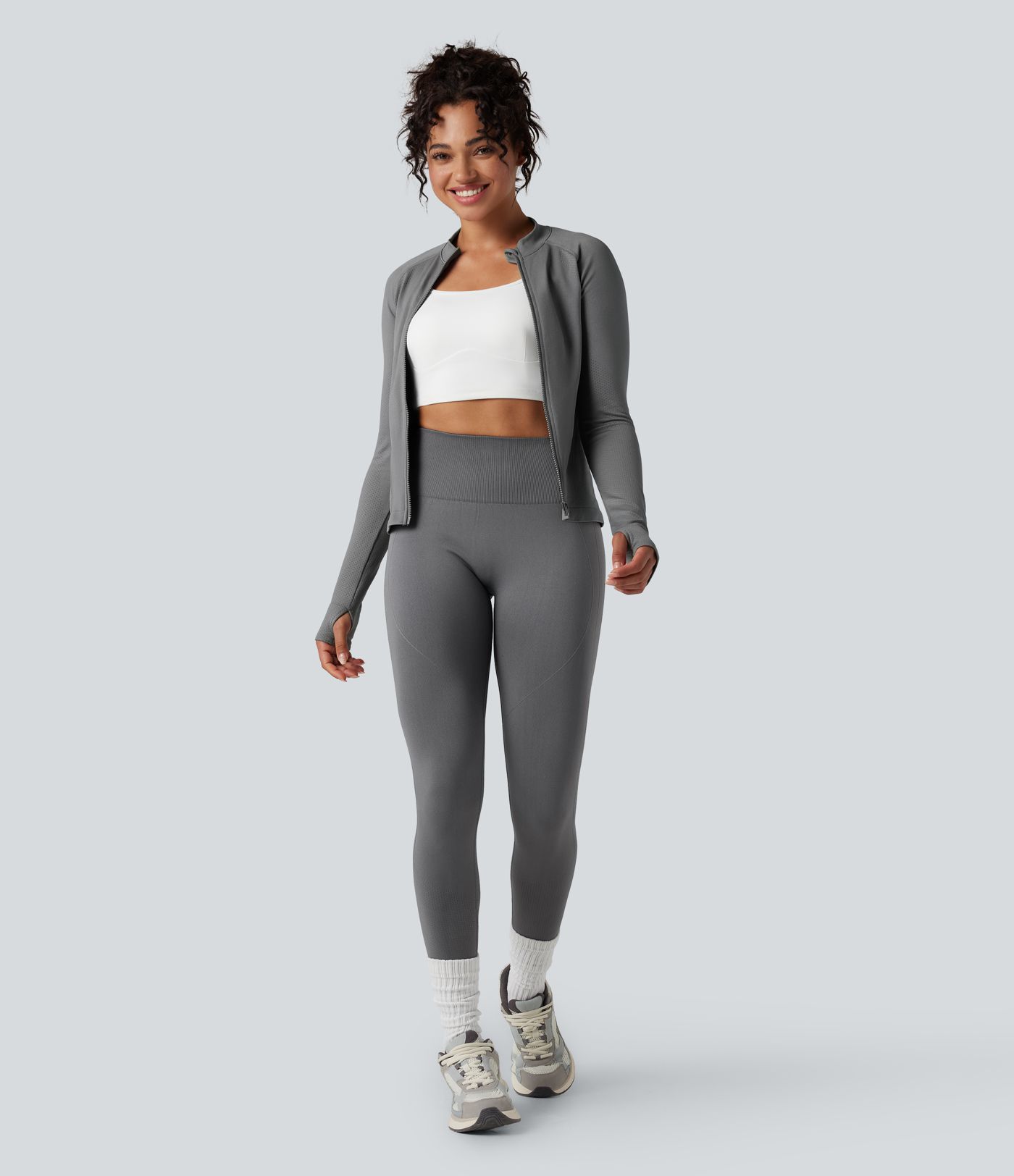 Seamless Flow Zipper Long Sleeve Thumb Hole Yoga Jacket