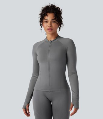Seamless Flow Zipper Long Sleeve Thumb Hole Yoga Jacket