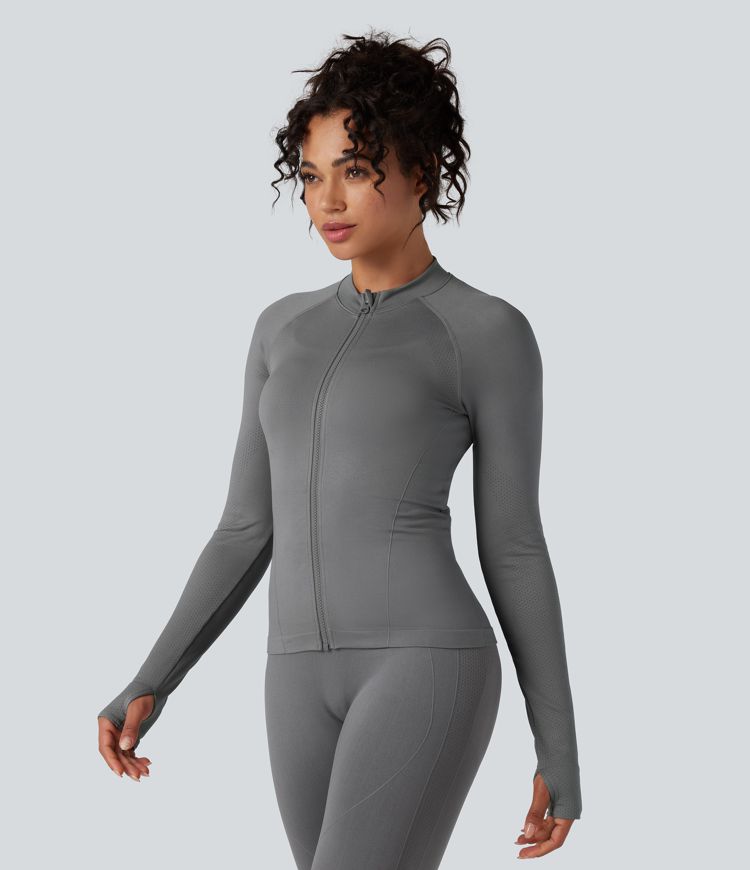 Seamless Flow Zipper Long Sleeve Thumb Hole Yoga Jacket