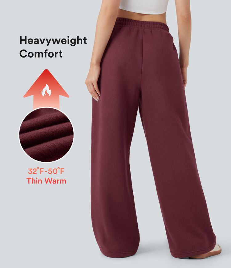 High-waisted Drawstring Fleece Casual Cotton Pants with Pockets
