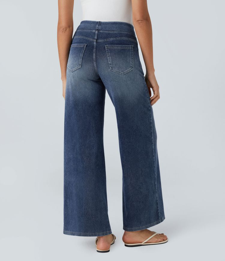 Halara Flex™ High Waisted Pockets Baggy Wide Leg Washed Casual Jeans