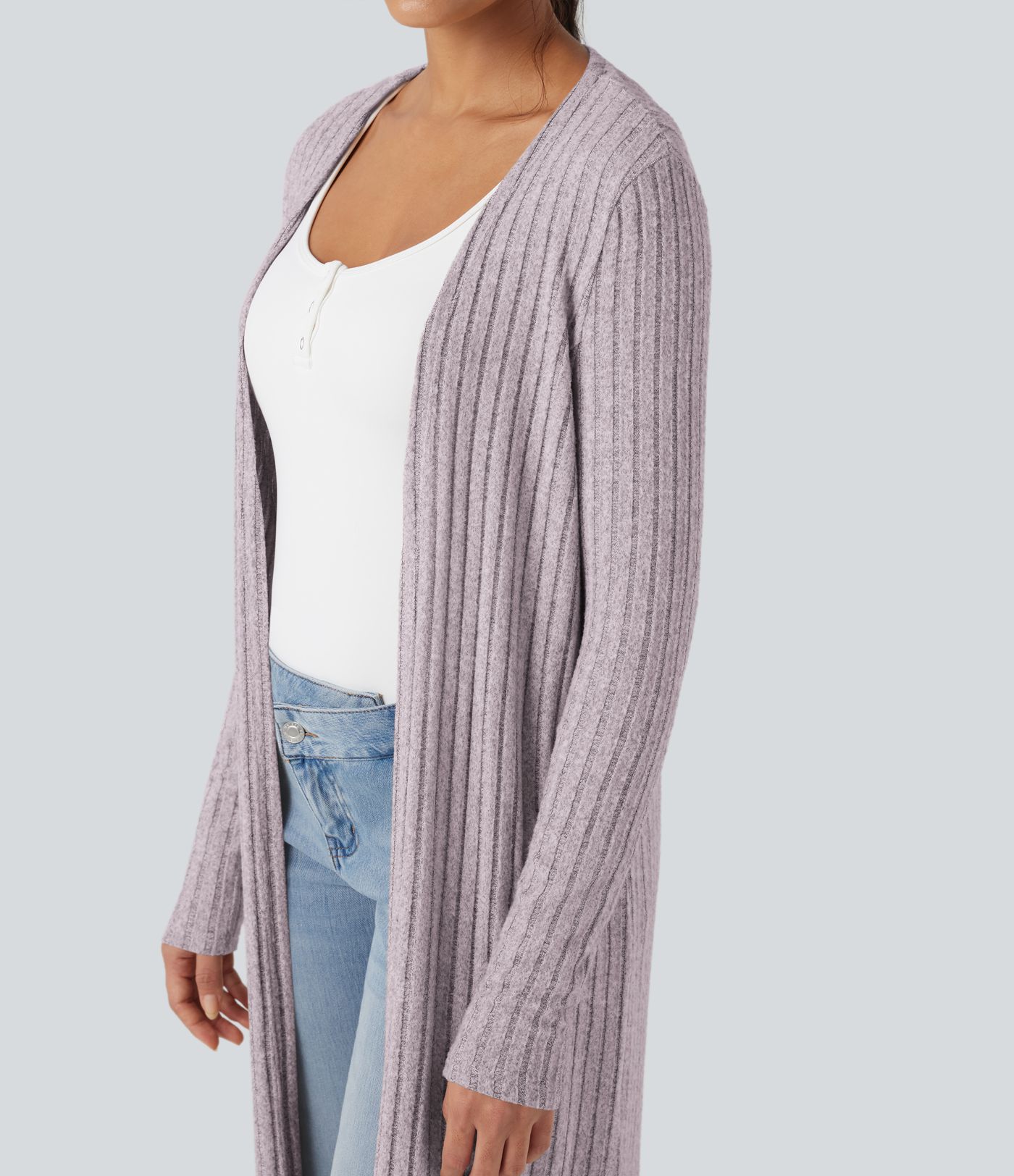Ribbed Knit Long Sleeve Split Casual Longline Coat