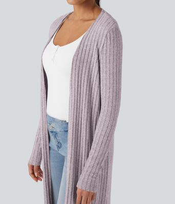 Ribbed Knit Long Sleeve Split Casual Longline Coat