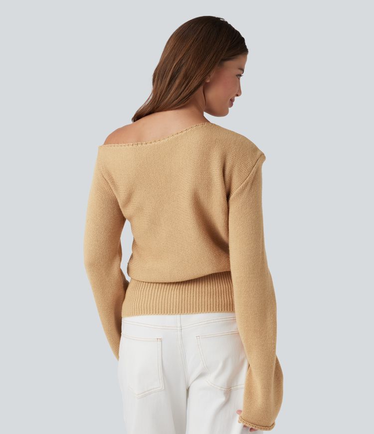 Asymmetric Neck Long Sleeve Casual Sweater