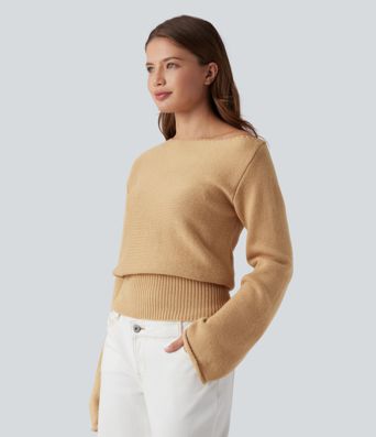 Asymmetric Neck Long Sleeve Casual Sweater