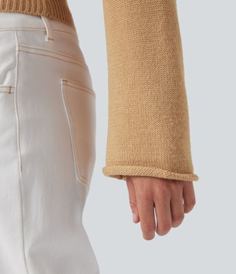 Asymmetric Neck Long Sleeve Casual Sweater