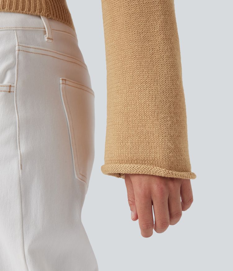 Asymmetric Neck Long Sleeve Casual Sweater