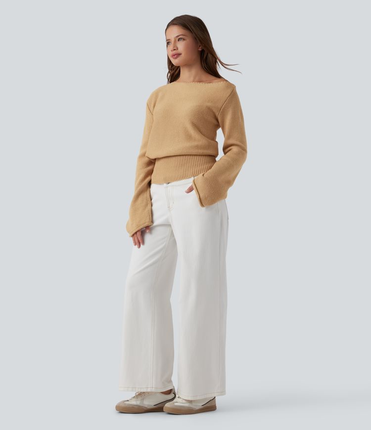 Asymmetric Neck Long Sleeve Casual Sweater