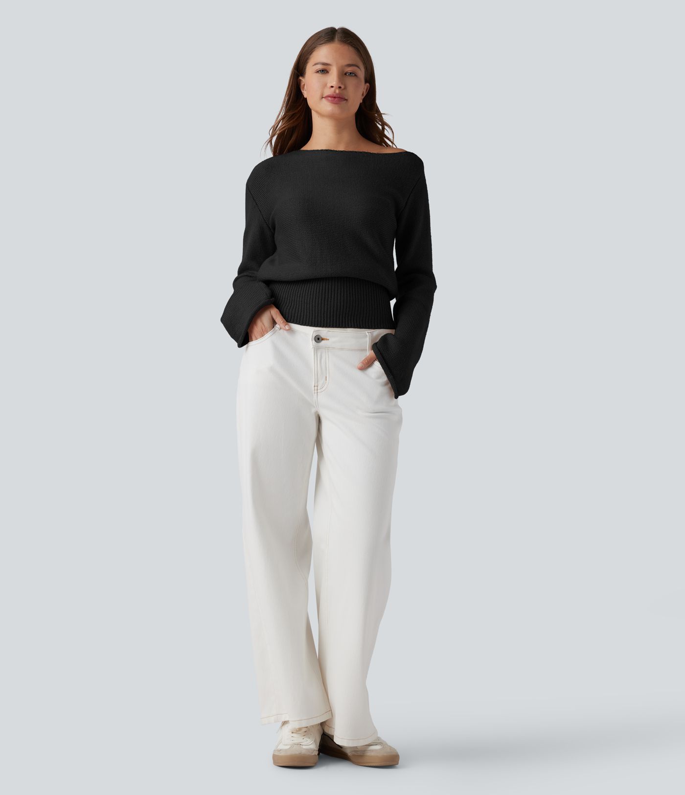 Asymmetric Neck Long Sleeve Casual Sweater