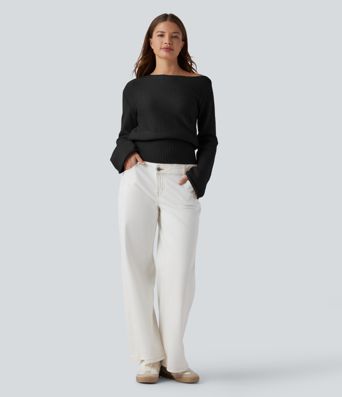 Asymmetric Neck Long Sleeve Casual Sweater