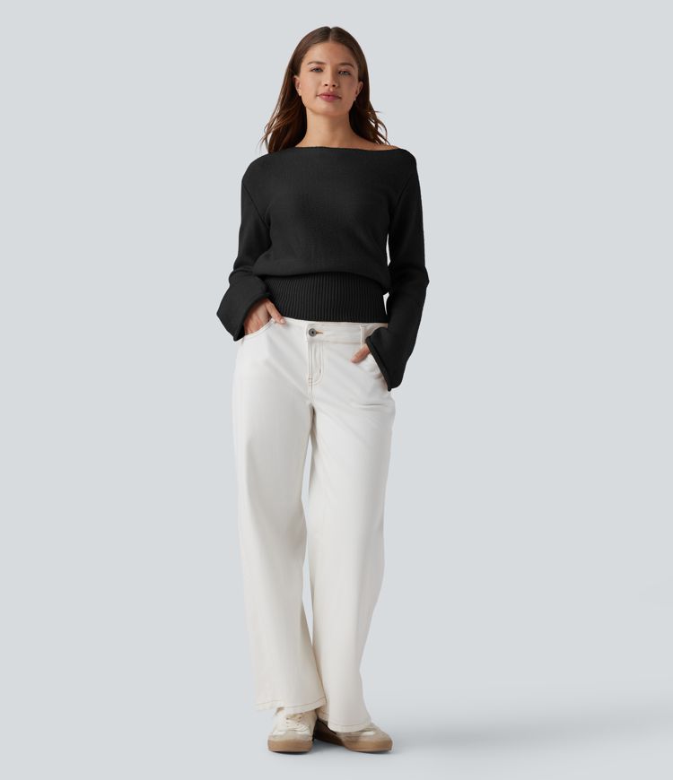 Asymmetric Neck Long Sleeve Casual Sweater