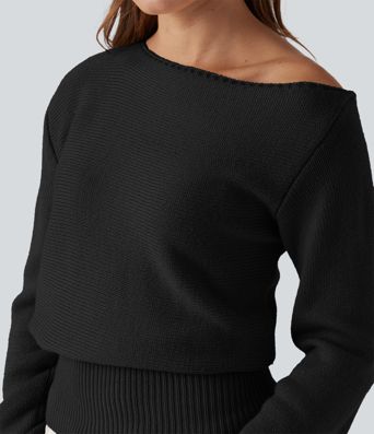 Asymmetric Neck Long Sleeve Casual Sweater