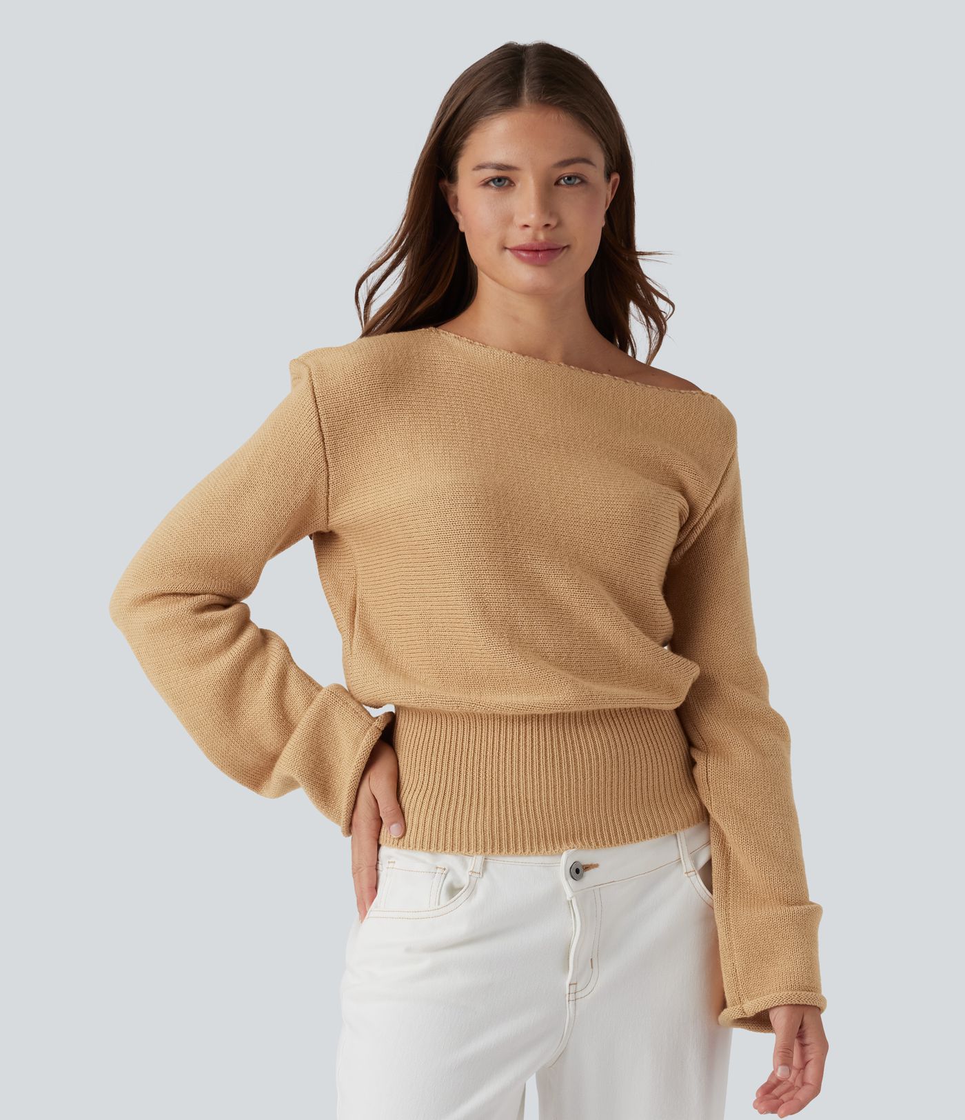 Asymmetric Neck Long Sleeve Casual Sweater