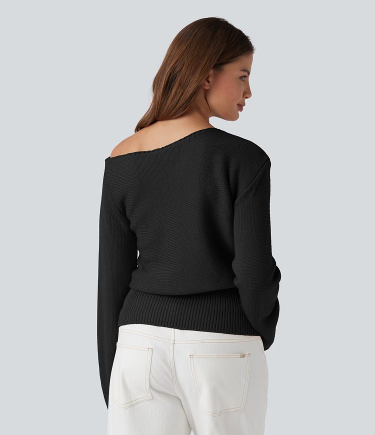 Asymmetric Neck Long Sleeve Casual Sweater