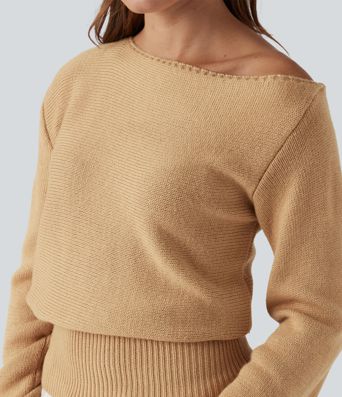 Asymmetric Neck Long Sleeve Casual Sweater
