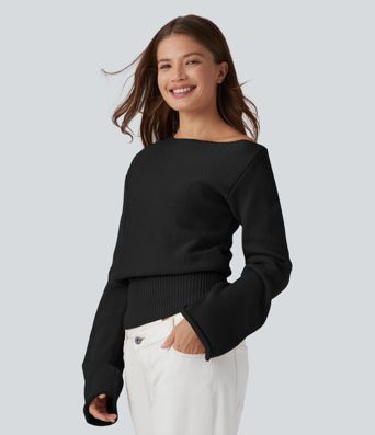 Asymmetric Neck Long Sleeve Casual Sweater