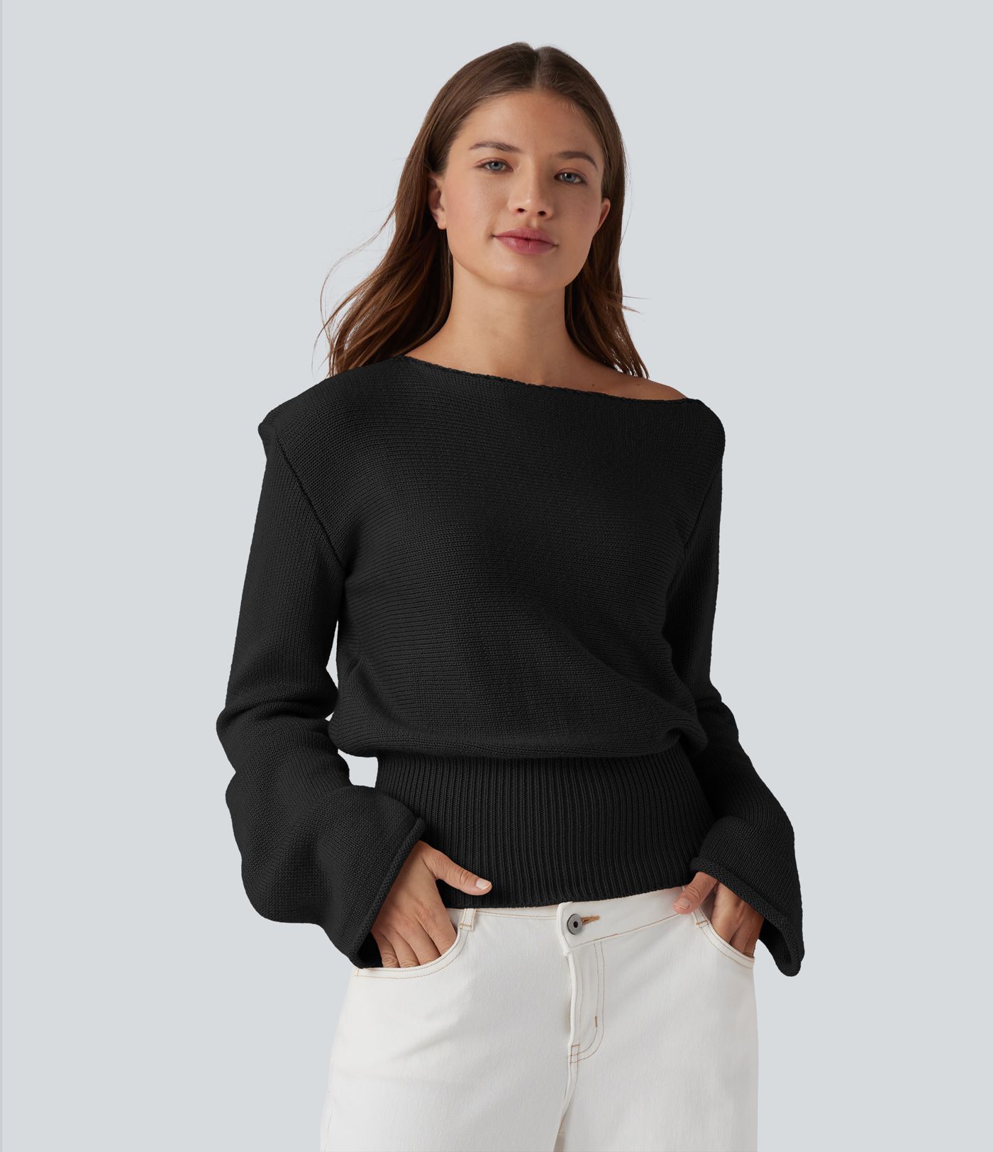 Asymmetric Neck Long Sleeve Casual Sweater