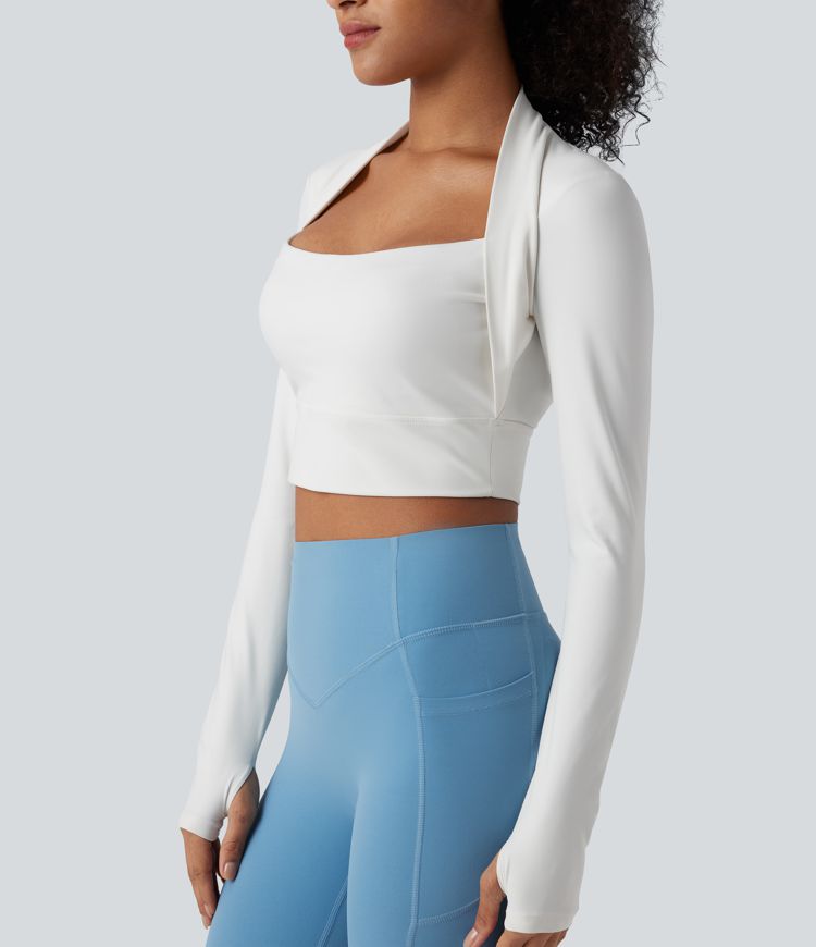 SoftlyZero™ Airy Push-Up Long Sleeve Thumb Hole Cropped InstantCool Yoga Sports Top
