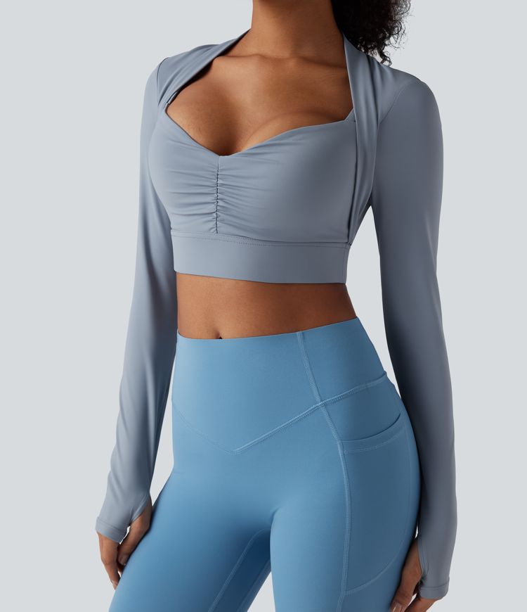 SoftlyZero™ Airy Push-Up Long Sleeve Thumb Hole Cropped InstantCool Yoga Sports Top