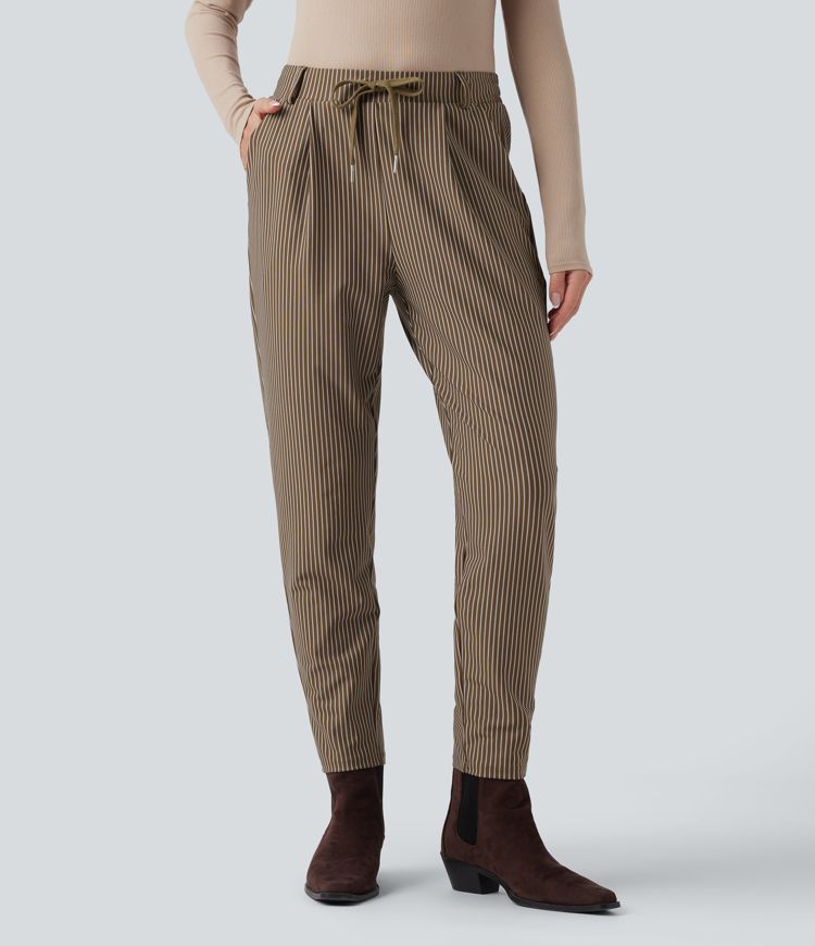 Halara Flex™ Mid Rise Drawstring Tapered Stripe Work Pants with Pockets