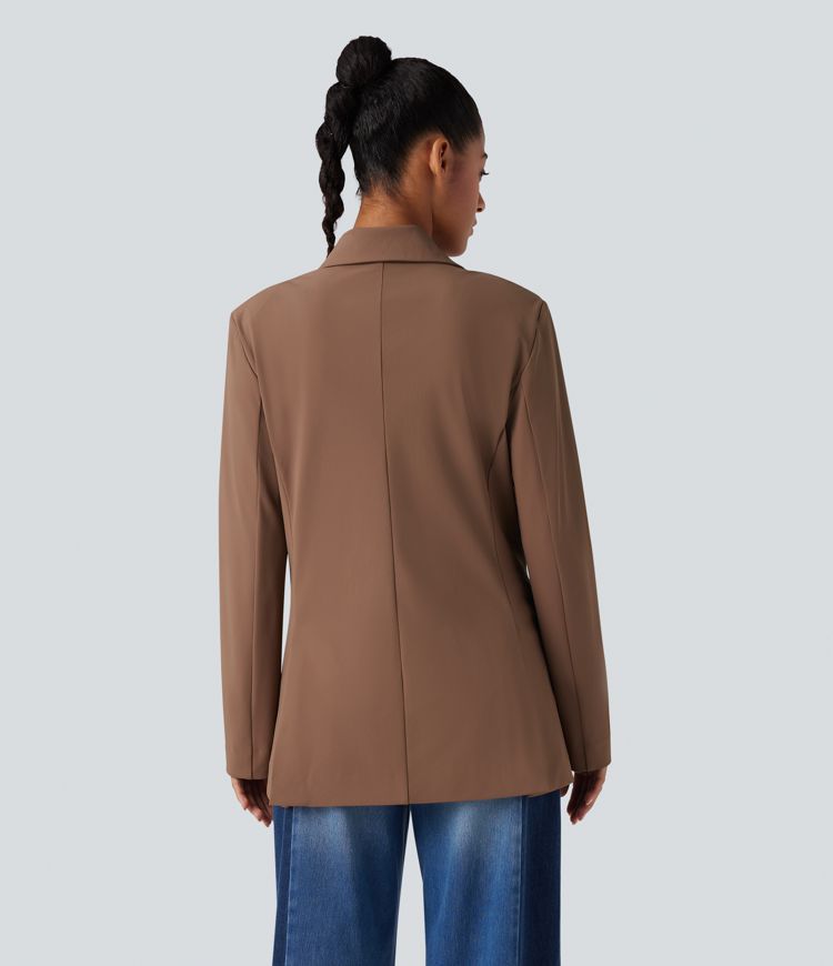 Wrinkle-resistant Notched Collar Long Sleeve Work Blazer with Pockets