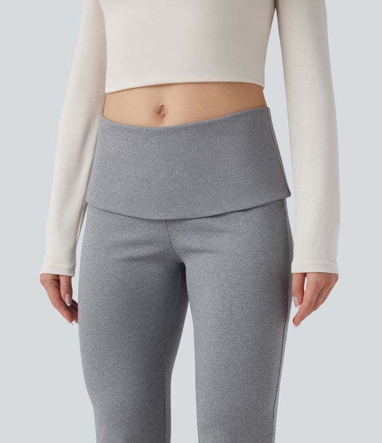 Foldover Mid Rise Casual Bootcut Pants