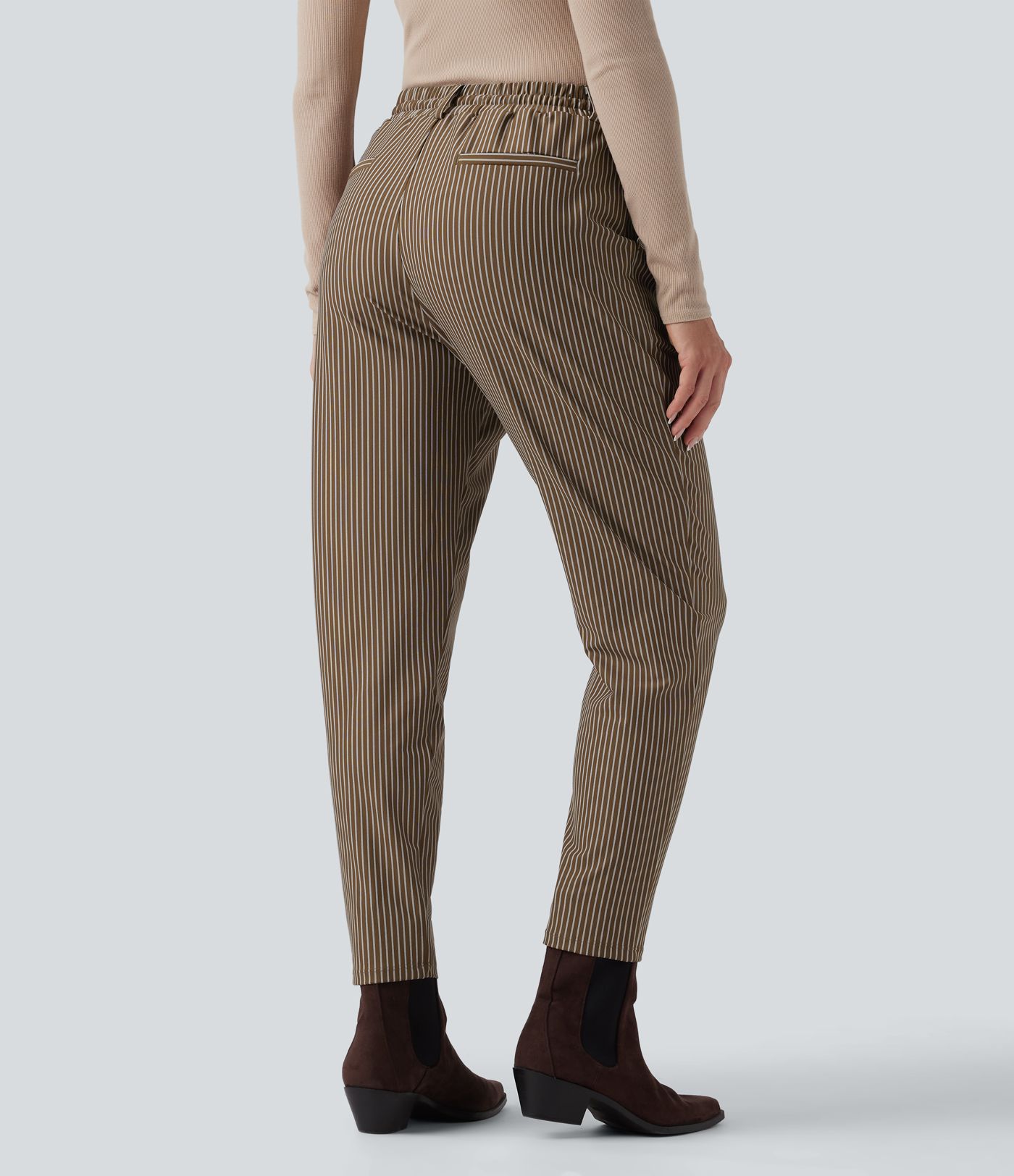 Halara Flex™ Mid Rise Drawstring Tapered Stripe Work Pants with Pockets