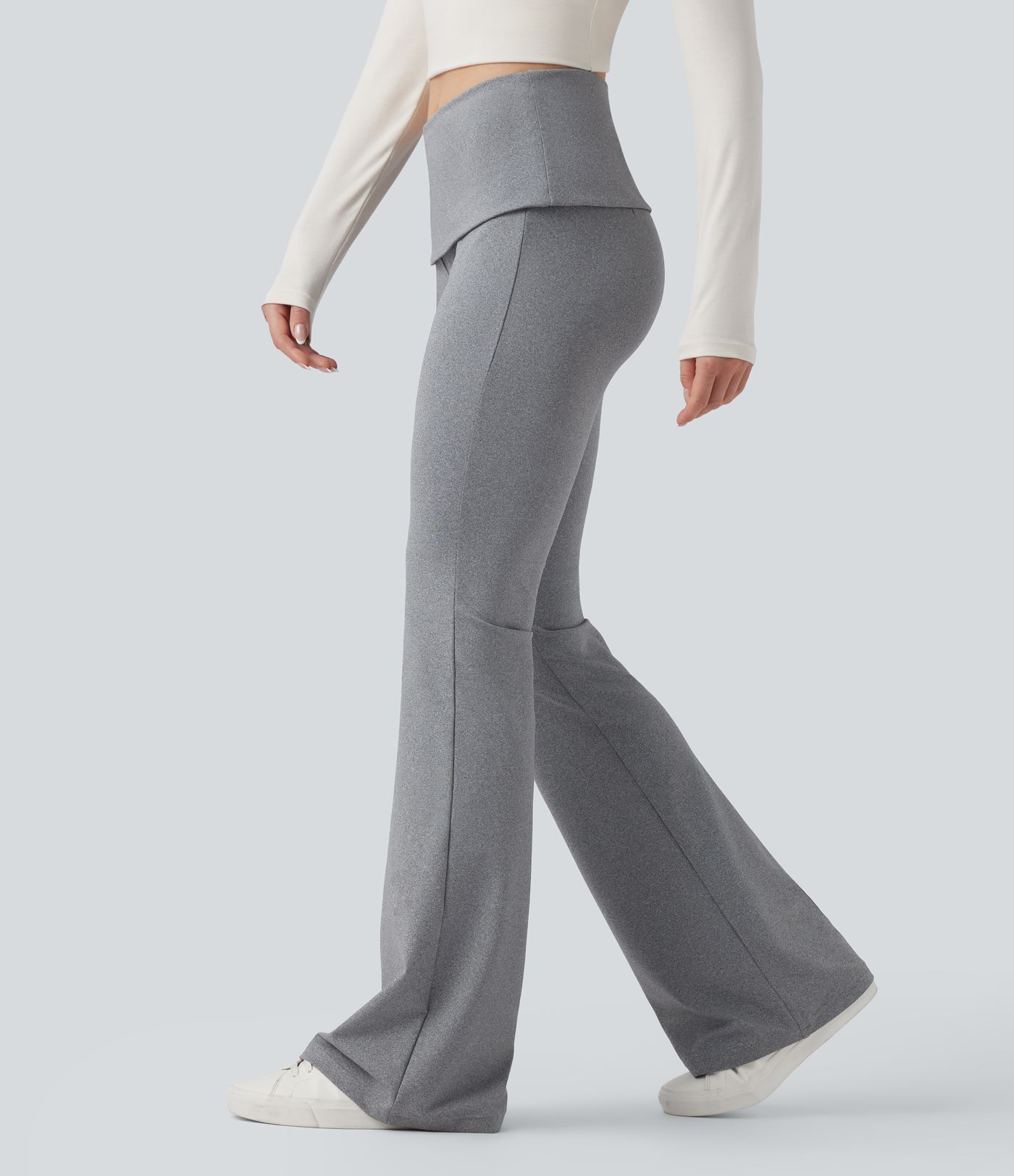 Foldover Mid Rise Casual Bootcut Pants