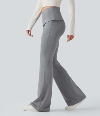 Foldover Mid Rise Casual Bootcut Pants
