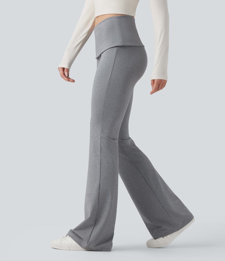 Foldover Mid Rise Casual Bootcut Pants