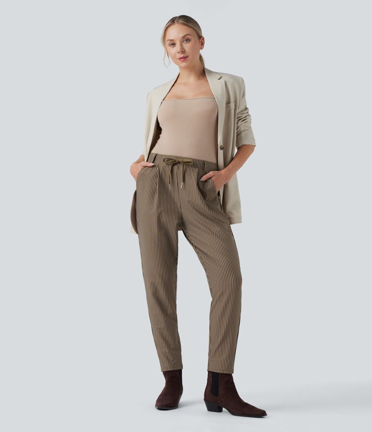 Halara Flex™ Mid Rise Drawstring Tapered Stripe Work Pants with Pockets